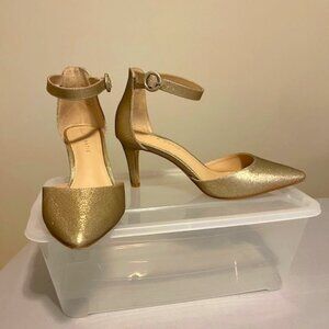 Gold dressy sandals with a heel